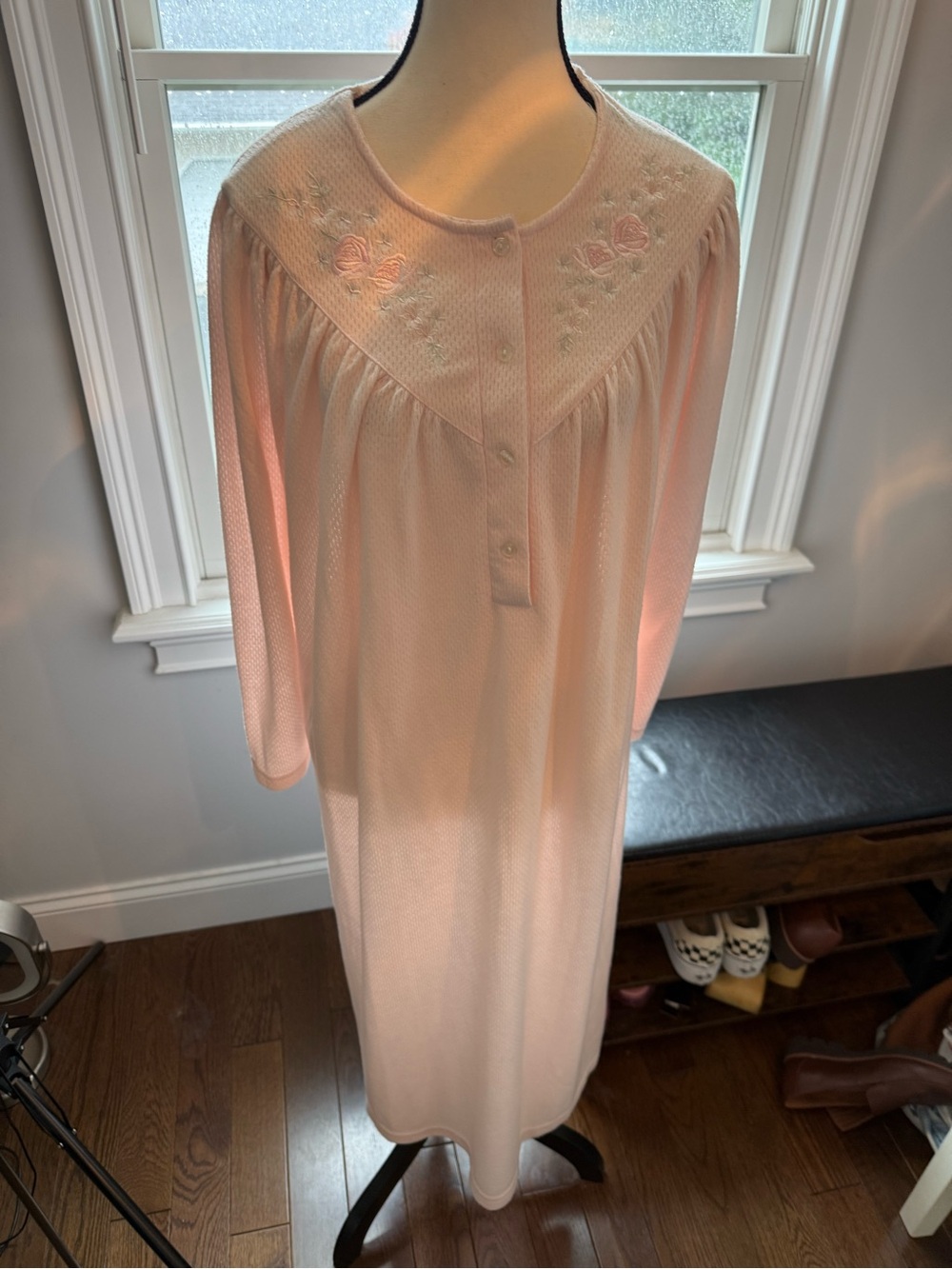 Miss Elaine Soft Pink Embroidered Button-Front Nightgown
